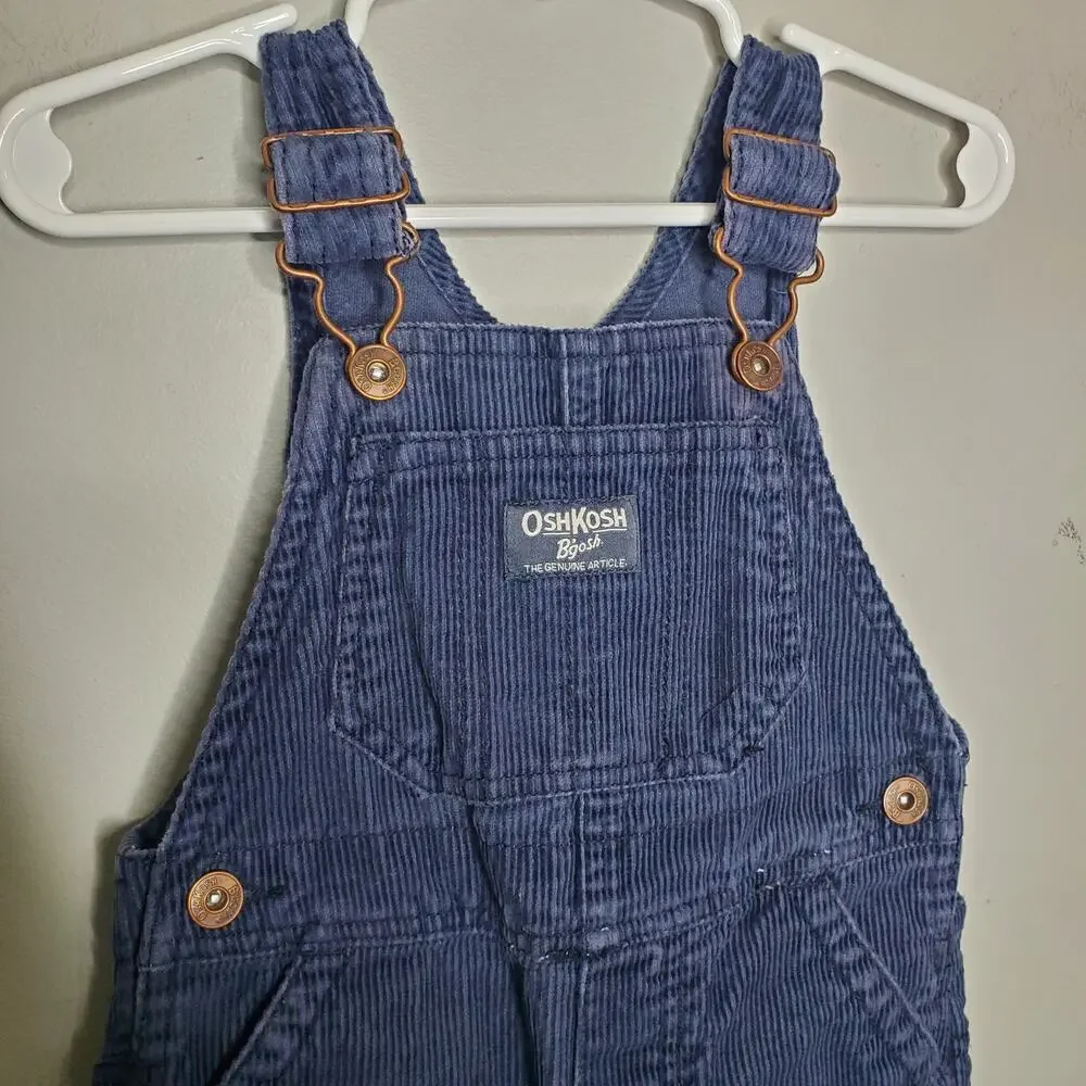 Oshkosh B'gosh Blue Corduroy Overalls Size 18 Months 100% Cotton Bear Embroidery